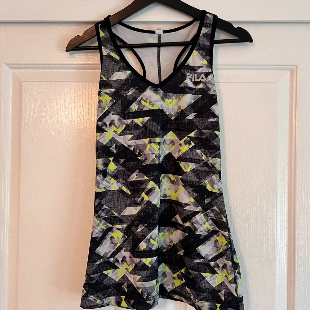 Fila Women's Black and Lime Patterned Tank Top
